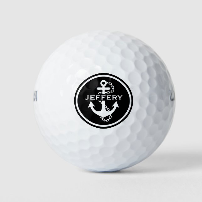 Monogrammatisches Black & White Circle & Nautical  Golfball (Vorderseite)