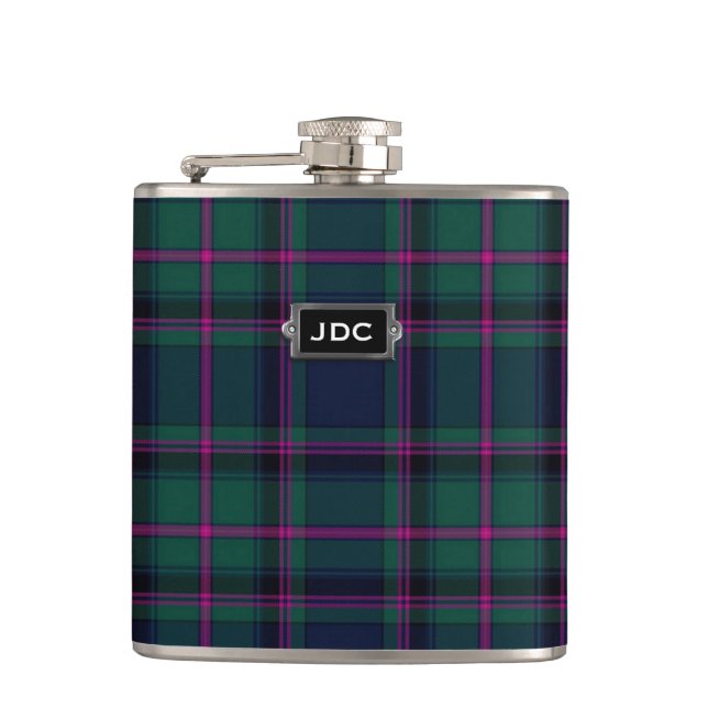 Monogrammatisches Clan Cooper Tartan Kariert Flask Flachmann (Vorderseite)