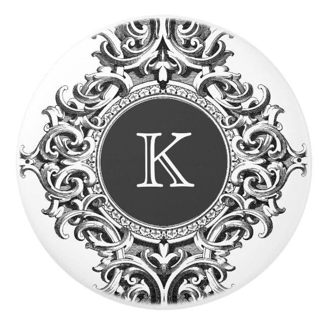 Monogrammatisches Elegant Gray Floral Ornament Keramikknauf (Vorderseite)