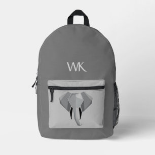 Monogrammatisches Elephant Head Design Gray Bedruckter Rucksack