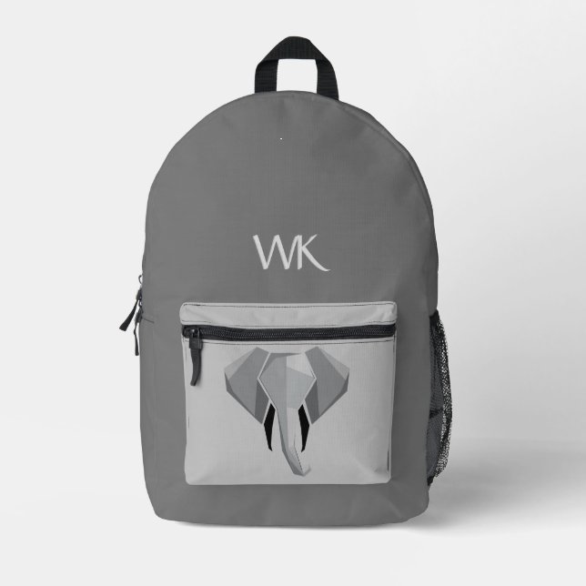 Monogrammatisches Elephant Head Design Gray Bedruckter Rucksack (Vorderseite)