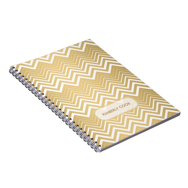 Monogrammatisches Gold und White Zigzag Zickzack Notizblock (Rechte Seite)