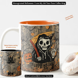 Monogrammatisches Halloween I Liebe My Job Zweifarbige Tasse