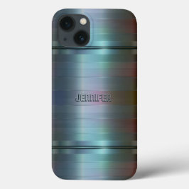 Monogrammatisches Metallic Blue-Gray Stripes Muste Case-Mate iPhone Hülle