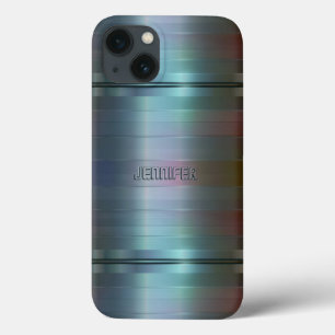 Monogrammatisches Metallic Blue-Gray Stripes Muste Case-Mate iPhone Hülle