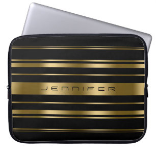 Monogrammatisches Muster aus Gold und schwarzen St Laptopschutzhülle
