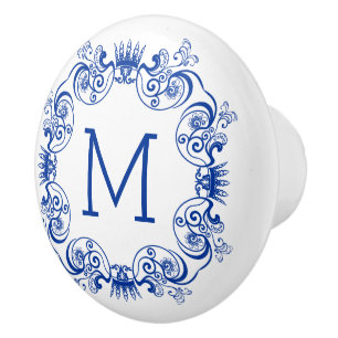 Monogrammatisches Navy Blue Floral Orante Circle G Keramikknauf