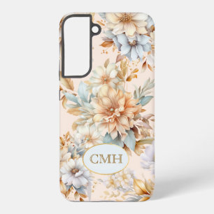 Monogrammatisches TelefonCase Peach Blue Floral Samsung Galaxy Hülle