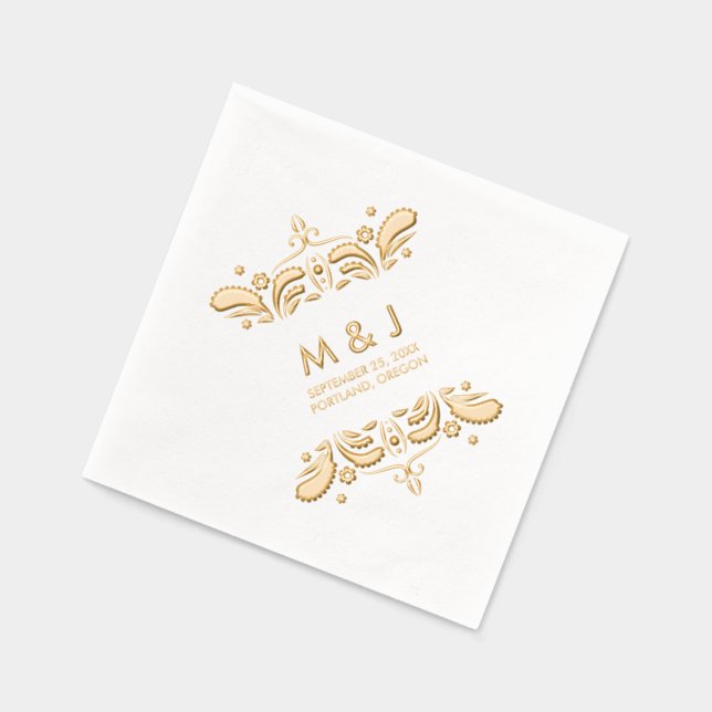 Monogrammatisches Vintages Ornamental Servietten Mit Folie (Links)