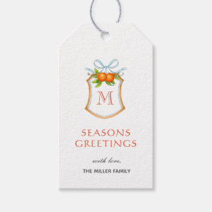 Monogrammatisches Wappen mit Citrus orange Urlaubs Geschenkanhänger