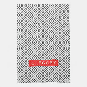 Monogrammatisches weißes und schwarzes geometrisch geschirrtuch