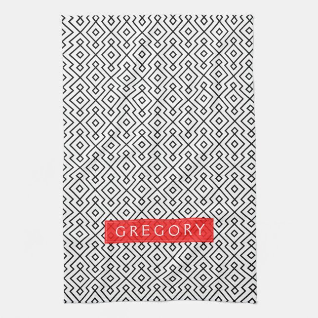 Monogrammatisches weißes und schwarzes geometrisch geschirrtuch (Vertikal)