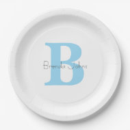 Monogramme Blue Birthday Baby Shows Individuelle N Pappteller