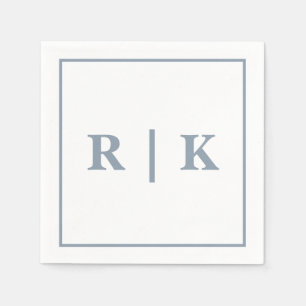 Monogramme Dusty Blue Einfach Minimal Trendy Weddi Serviette