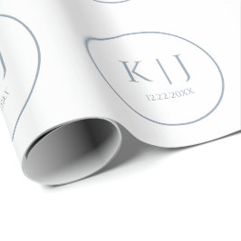 Monogramme Dusty Blue Elegant Minimalistisch Hochz Geschenkpapier