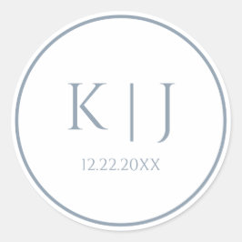 Monogramme Dusty Blue Elegant Minimalistisch Hochz Runder Aufkleber