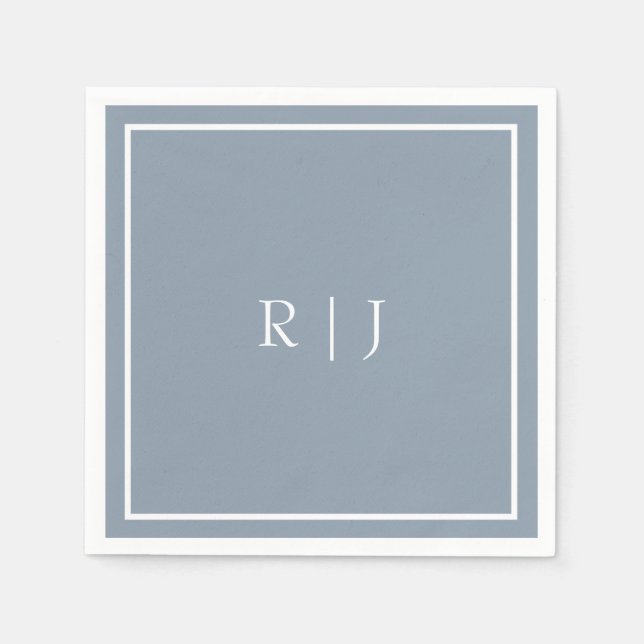 Monogramme Dusty Blue White Initials Simple Weddin Serviette (Vorderseite)
