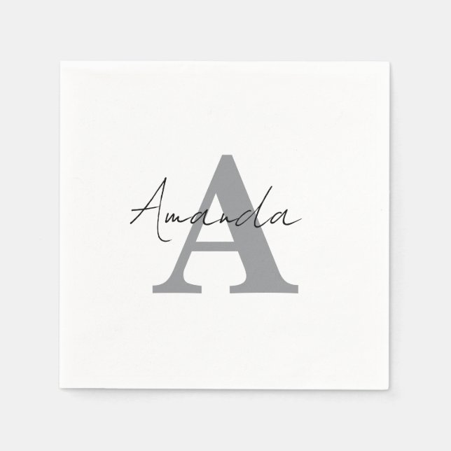 Monogramme Einfach elegant Minimal grau Schwarz-we Serviette (Vorderseite)