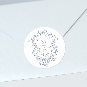 Monogramme für blaues, elegantes Wappen Runder Aufkleber
