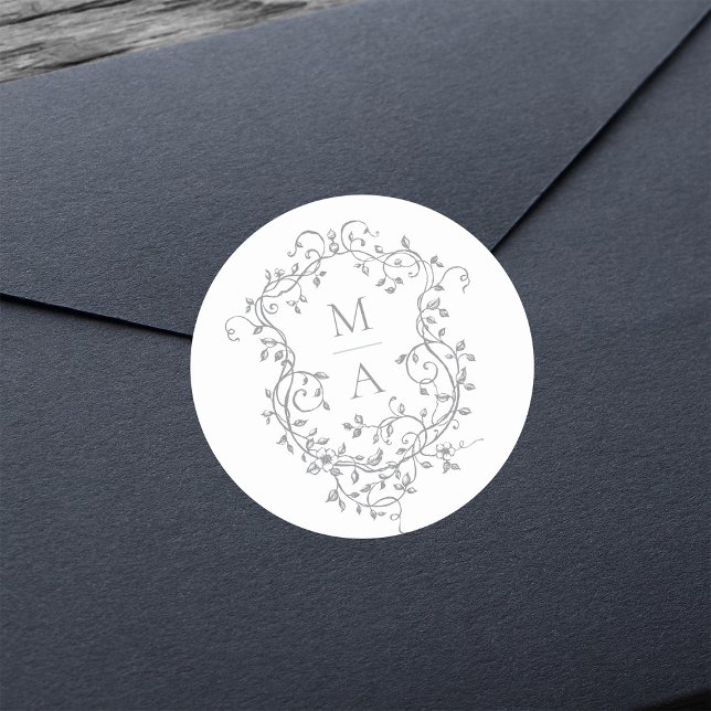 Monogramme für graues, elegantes Wappen Runder Aufkleber (Von Creator hochgeladen)