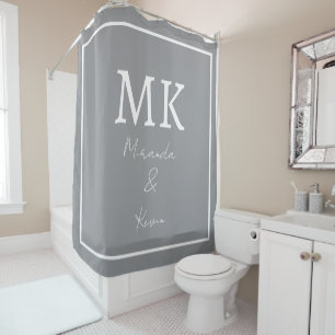 Monogramme Grau Weiß Stilvoll Modernst Minimalisti Duschvorhang