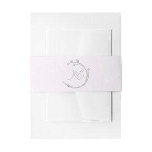 Monogramme Graue Aquarell-Vögel auf Zweig-Kranz Einladungsbanderole