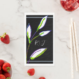 Monogramme - Grün Leaf Schwarz-weiße Kunsthochzeit Serviette