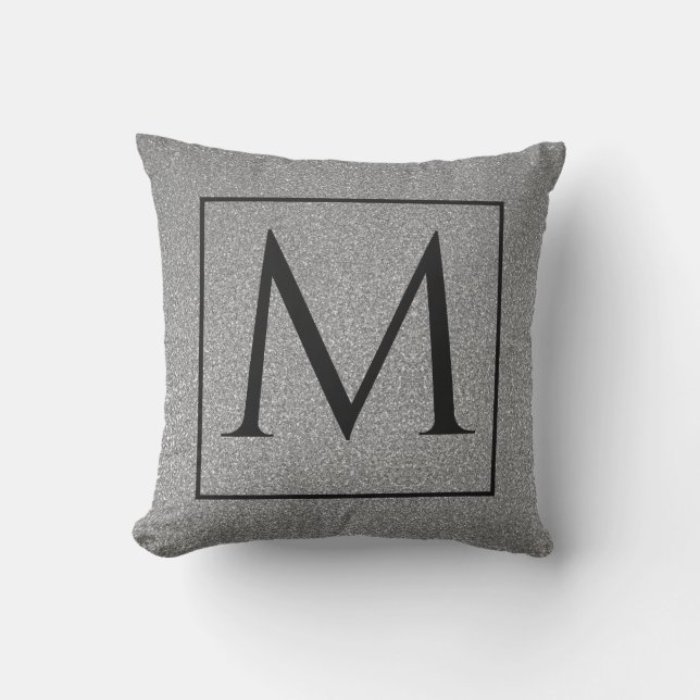 Monogramme Initial Schwarz-weiß Gray Glitzer Stilv Kissen (Vorderseite)