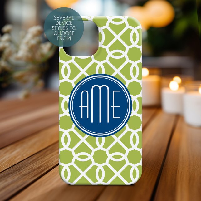 Monogramme mit grün und blau geometrischem Muster Case-Mate iPhone Hülle (Personalized Phone Case with Monogram)
