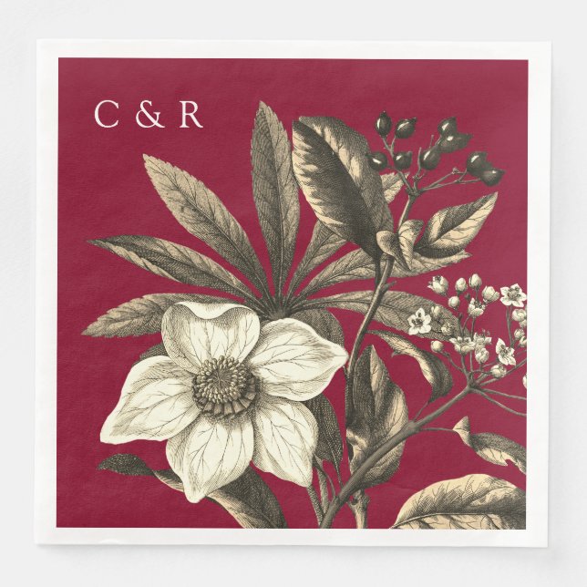 Monogramme Modernes Burgund Beige Weihnachtsfeierl Serviette (Vorderseite)