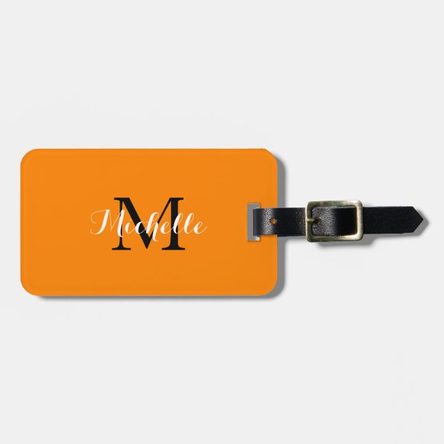 Monogramme Name Orange Custom Gift Gefallen Niedli Gepäckanhänger (Vorderseite horizontal)