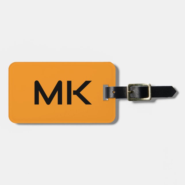 Monogramme Orange Black Initials Name Geschenk Gef Gepäckanhänger (Vorderseite horizontal)