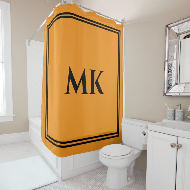 Monogramme orange Gelb Schwarzer Name Stilvolle De Duschvorhang (Beispiel)