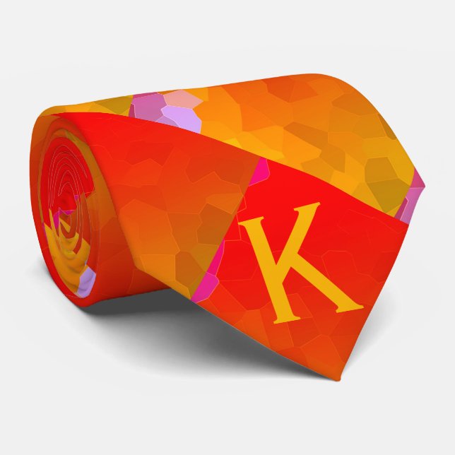 Monogramme Orange Pink Funky Geometrische Muster Krawatte (Gerollt)