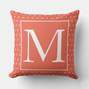 Monogramme Orange White Polka Dot Herbstdekor Kissen