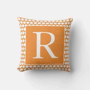 Monogramme Orange White Polka Dots Herbstgeschenk Kissen