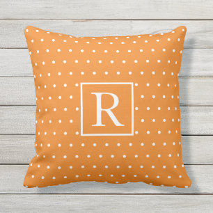 Monogramme Pumpkin Orange White Polka Dots Fall Kissen