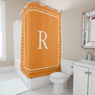 Monogramme Pumpkin Orange White Polka Dots Herbst Duschvorhang