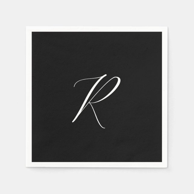 Monogramme Retro-Buchstabe Schwarz Weiß Anfangsbuc Serviette (Vorderseite)