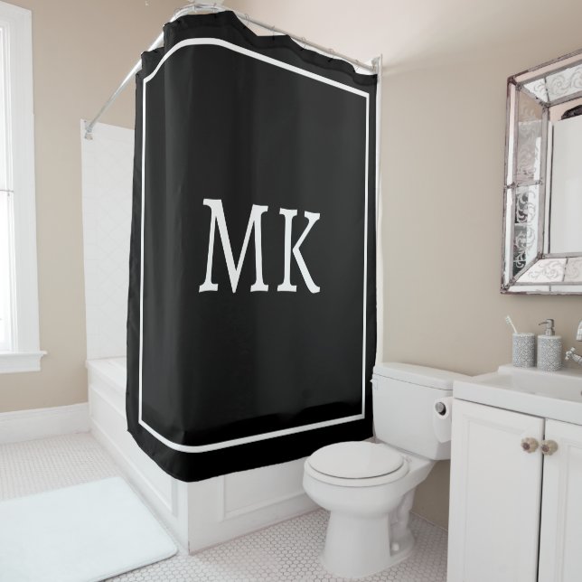 Monogramme Schwarz-weiß Stylish, benutzerfreundlic Duschvorhang (Beispiel)