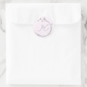 Monogramme Watercolor Gray Lovebirds Branchenkrez Runder Aufkleber