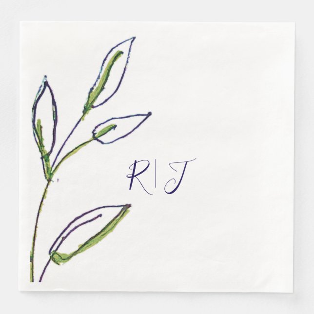 Monogramme zeigen grüne Blätter Hochzeit von Navy  Serviette (Vorderseite)