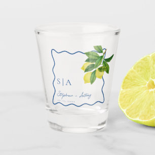 Monogramme Zitronenfrüchte, Hochzeitssonne an der  Schnapsglas