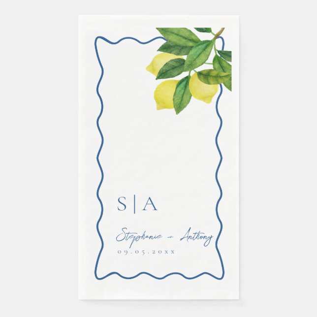 Monogramme Zitronenfrüchte, Hochzeitssonne an der  Serviette (Vorderseite)