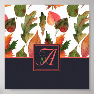 Monogrammed Autumn Fall Wedding Newlyweds Poster