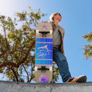 Monogrammed Beach Shark Seashell Skateboard