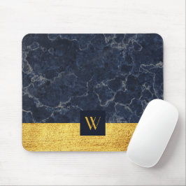 Monogrammed Blue Marble Falsch Gold Textur Print Mousepad
