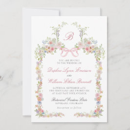 Monogrammed Bows and Wildflowers Wedding Einladung