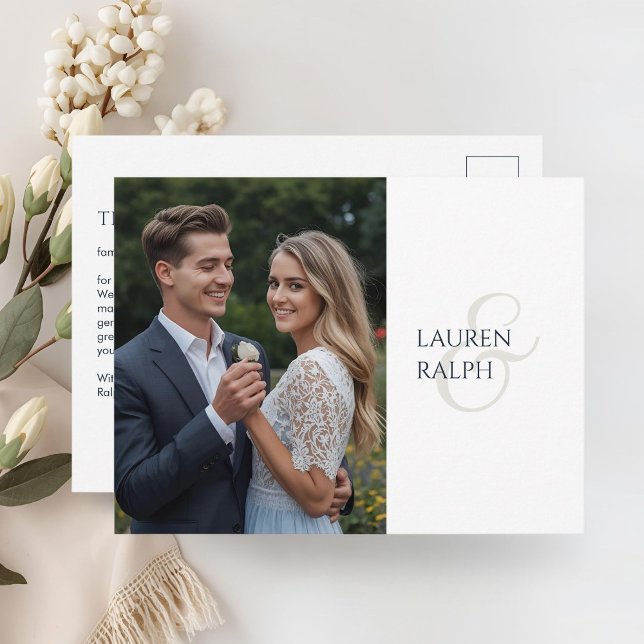 Monogrammed Chic Elegant Couple Photo Thank You Postkarte (Von Creator hochgeladen)