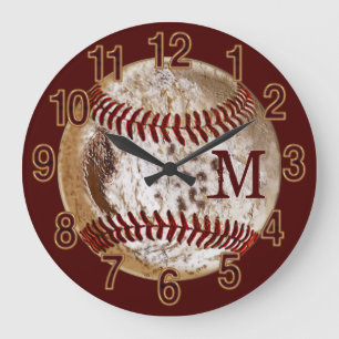 Monogrammed Dirty Baseball Clocks for Man Cave Große Wanduhr